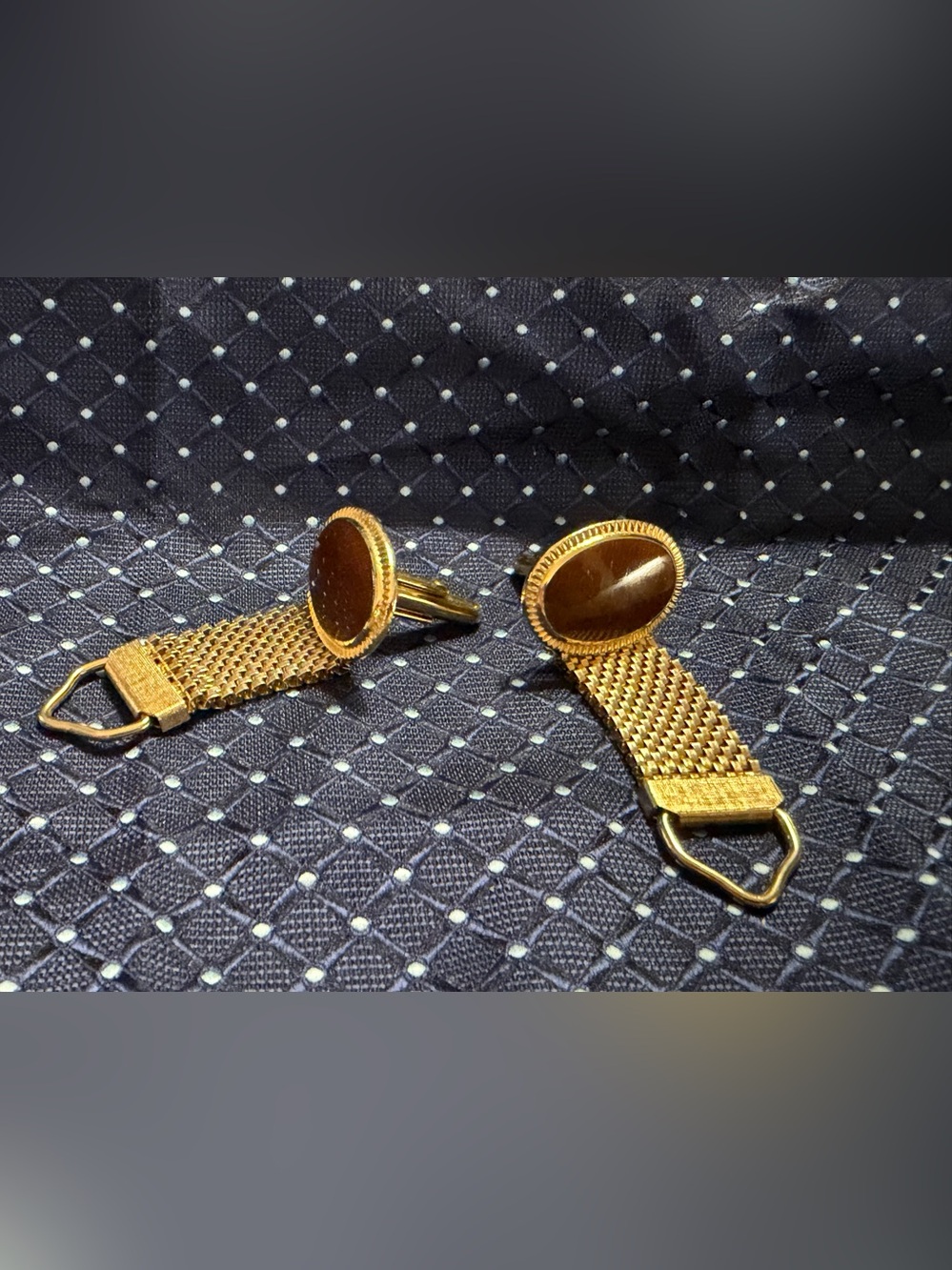 Gold-Tone Brown Stone Cufflinks - Men Accessories